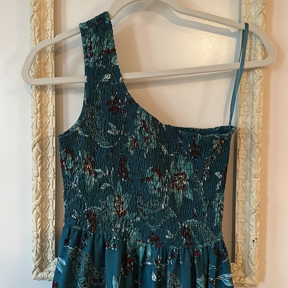 BAND OF THE FREE | Free People Floral Teal Maxi Dress One Shoulder - Picture 6 of 14